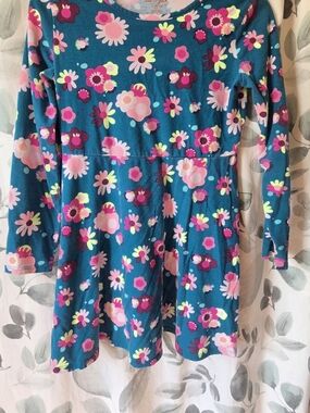 Cat & Jack Teal Floral Long-Sleeve Knit Dress